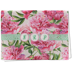 Watercolor Peonies Kitchen Towel - Waffle Weave - Full Color Print (Personalized)