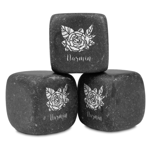 Custom Watercolor Peonies Whiskey Stone Set (Personalized)