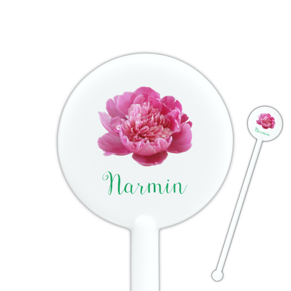 Custom Watercolor Peonies 5.5" Round Plastic Stir Sticks - White - Double Sided (Personalized)