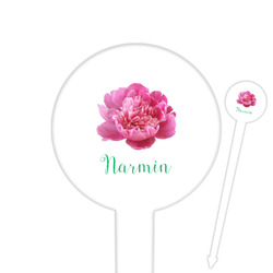 Watercolor Peonies 6" Round Plastic Food Picks - White - Double Sided (Personalized)