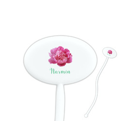 Watercolor Peonies 7" Oval Plastic Stir Sticks - White - Single Sided (Personalized)