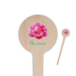 Watercolor Peonies 4" Round Wooden Food Picks - Single Sided (Personalized)