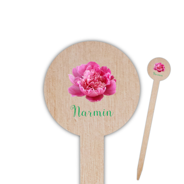 Custom Watercolor Peonies 6" Round Wooden Food Picks - Double Sided (Personalized)