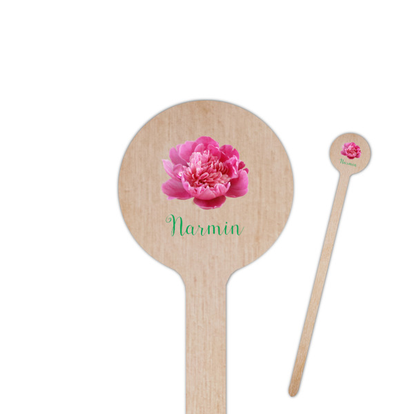 Custom Watercolor Peonies 7.5" Round Wooden Stir Sticks - Single Sided (Personalized)