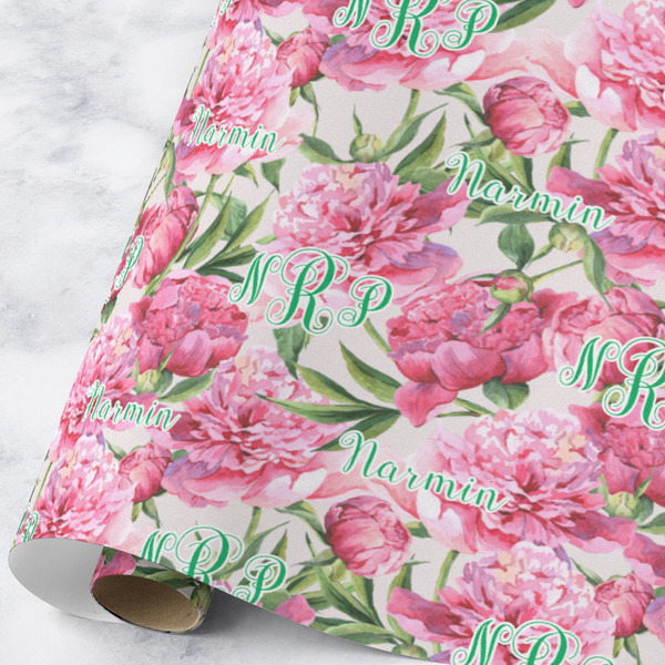 Custom Watercolor Peonies Wrapping Paper Roll - Large - Matte (Personalized)