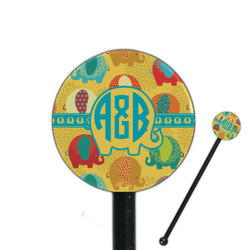 Cute Elephants 5.5" Round Plastic Stir Sticks - Black - Single Sided (Personalized)