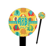 Cute Elephants 6" Round Plastic Food Picks - Black - Double Sided (Personalized)