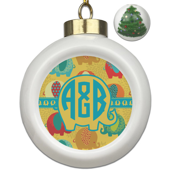 Custom Cute Elephants Ceramic Ball Ornament - Christmas Tree (Personalized)