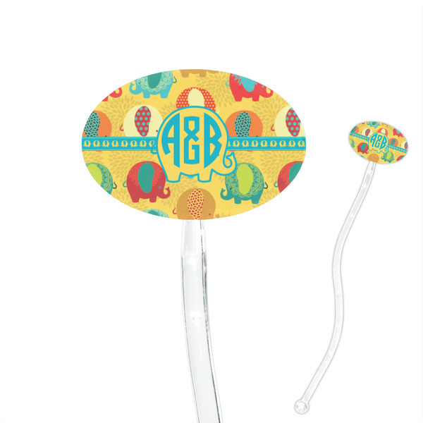 Custom Cute Elephants 7" Oval Plastic Stir Sticks - Clear (Personalized)