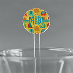 Cute Elephants 7" Round Plastic Stir Sticks - Clear (Personalized)