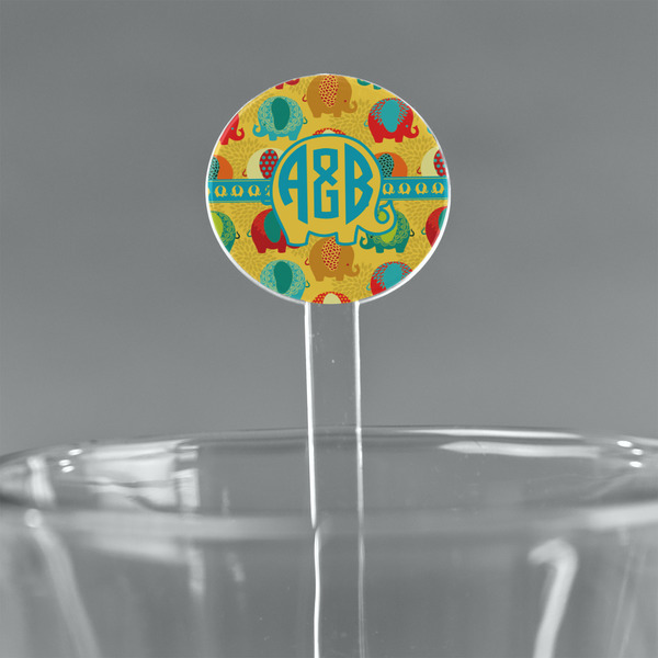 Custom Cute Elephants 7" Round Plastic Stir Sticks - Clear (Personalized)