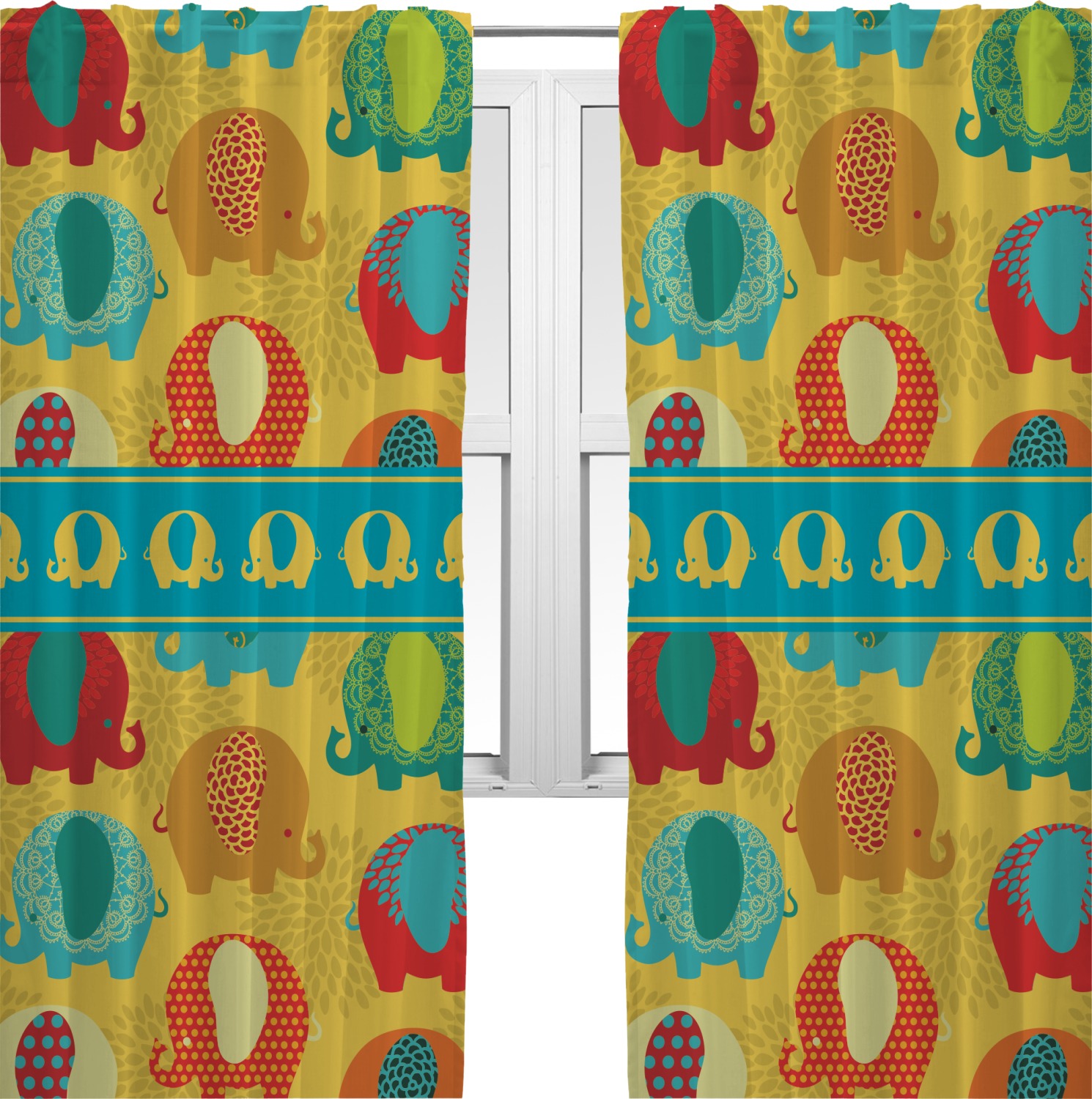 Cute Elephants Curtains 20x54 Panels Lined 2 Panels Per Set