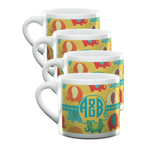 Custom Cute Elephants Double Shot Espresso Cups - Set of 4 (Personalized)