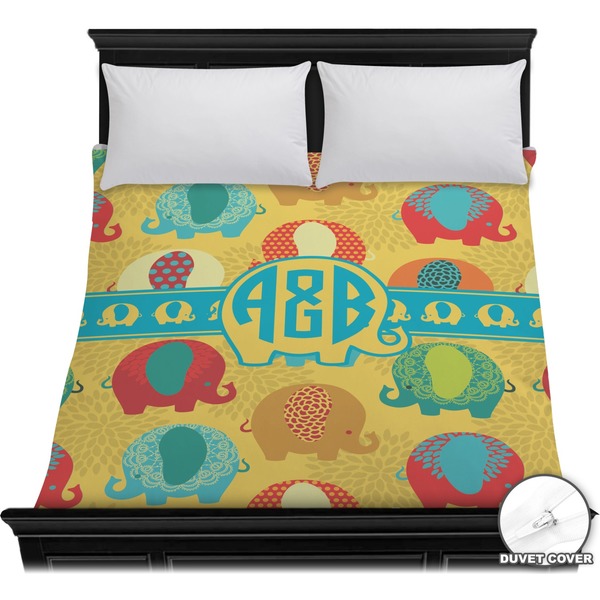 Custom Cute Elephants Duvet Cover - Full / Queen (Personalized)