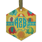 Cute Elephants Flat Glass Ornament - Hexagon w/ Couple's Names