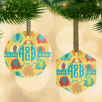 Cute Elephants Flat Glass Ornament w/ Couple's Names