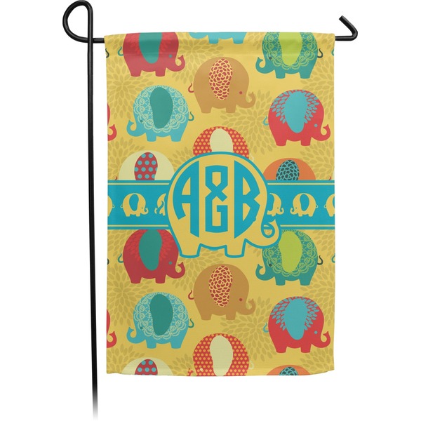 Custom Cute Elephants Small Garden Flag - Double Sided w/ Couple's Names