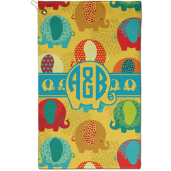 Cute Elephants Golf Towel - Poly-Cotton Blend - Small w/ Couple's Names