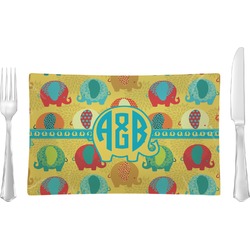 Cute Elephants Rectangular Glass Lunch / Dinner Plate - Single or Set (Personalized)