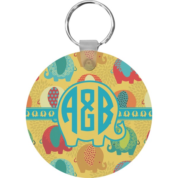 Custom Cute Elephants Round Plastic Keychain (Personalized)