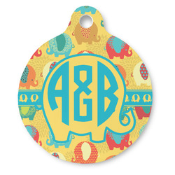 Cute Elephants Round Pet ID Tag - Large (Personalized)