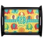 Cute Elephants Black Wooden Tray - Large (Personalized)