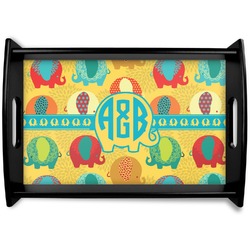 Cute Elephants Black Wooden Tray - Small (Personalized)