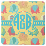 Cute Elephants Square Rubber Backed Coaster (Personalized)