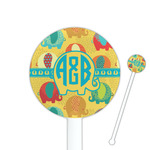 Cute Elephants 5.5" Round Plastic Stir Sticks - White - Double Sided (Personalized)