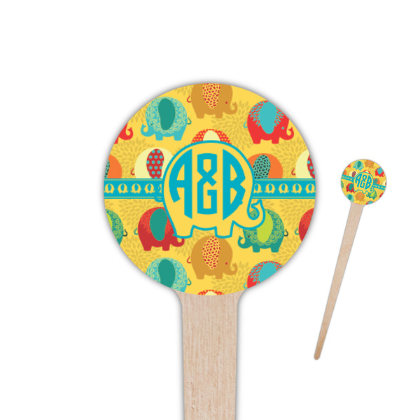 Custom Cute Elephants 4" Round Wooden Food Picks - Double Sided (Personalized)