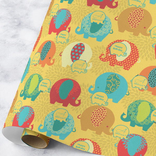 Custom Cute Elephants Wrapping Paper Roll - Large - Matte (Personalized)