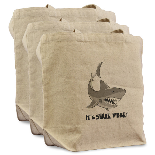 Custom Sharks Reusable Cotton Grocery Bags - Set of 3 (Personalized)