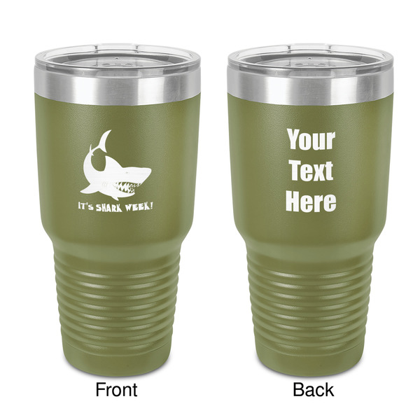 Custom Sharks 30 oz Stainless Steel Tumbler - Olive - Double-Sided (Personalized)