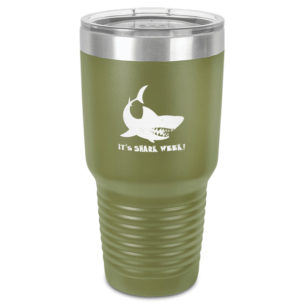 Custom Sharks 30 oz Stainless Steel Tumbler - Olive - Single-Sided (Personalized)