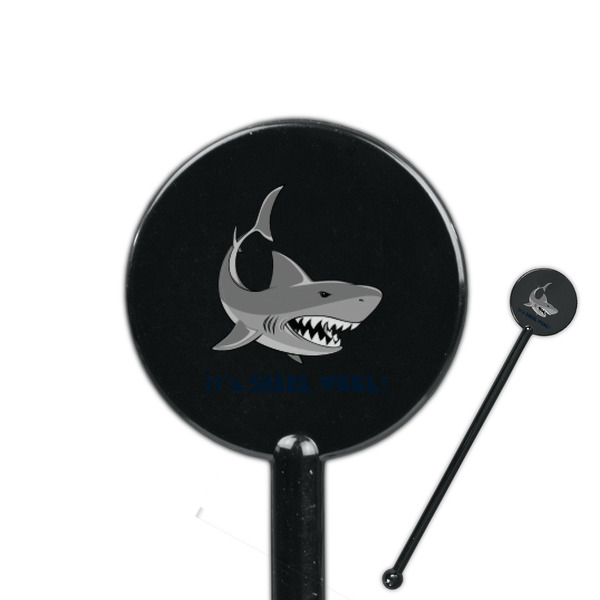 Custom Sharks 5.5" Round Plastic Stir Sticks - Black - Double Sided (Personalized)