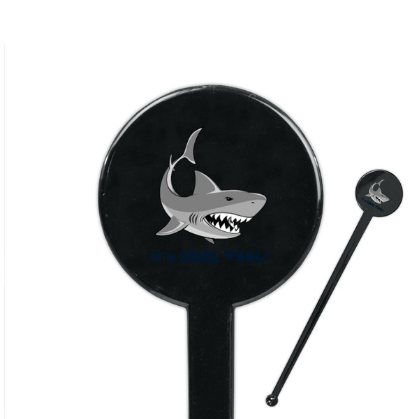 Custom Sharks 7" Round Plastic Stir Sticks - Black - Single Sided (Personalized)