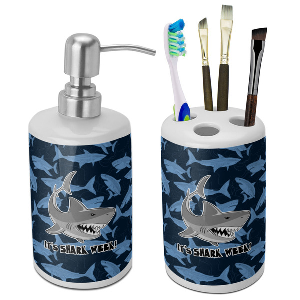 Custom Sharks Ceramic Bathroom Accessories Set (Personalized)