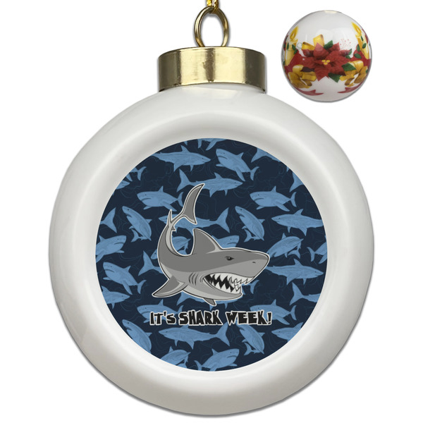 Custom Sharks Ceramic Ball Ornaments - Poinsettia Garland (Personalized)