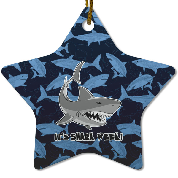 Custom Sharks Star Ceramic Ornament w/ Name or Text