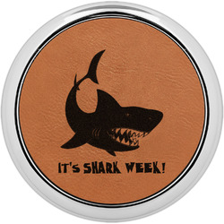 Sharks Leatherette Round Coaster w/ Silver Edge (Personalized)