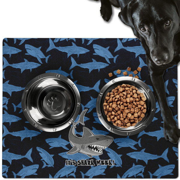 Custom Sharks Dog Food Mat - Large w/ Name or Text