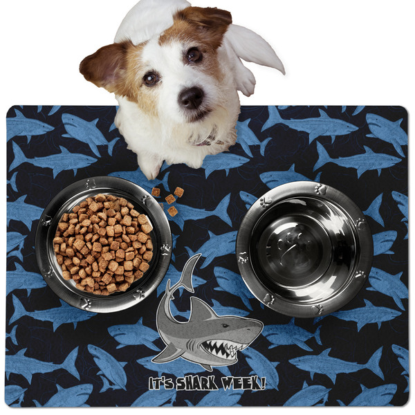 Custom Sharks Dog Food Mat - Medium w/ Name or Text