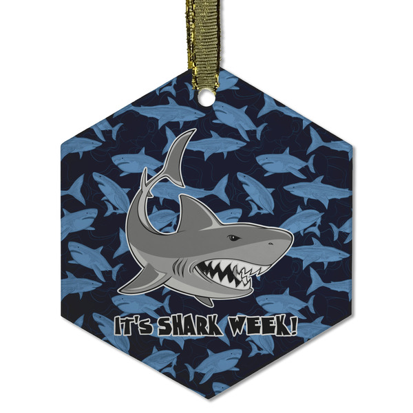 Custom Sharks Flat Glass Ornament - Hexagon w/ Name or Text