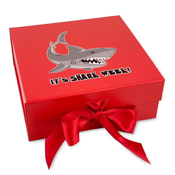 Custom Sharks Gift Box with Magnetic Lid - Red (Personalized)