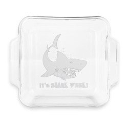 Sharks Glass Cake Dish with Truefit Lid - 8in x 8in (Personalized)