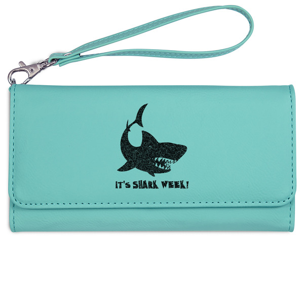 Custom Sharks Ladies Leatherette Wallet - Laser Engraved- Teal (Personalized)