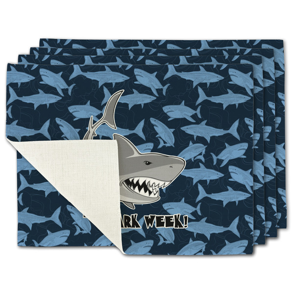 Custom Sharks Single-Sided Linen Placemat - Set of 4 w/ Name or Text