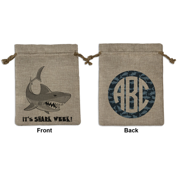 Custom Sharks Medium Burlap Gift Bag - Front & Back (Personalized)