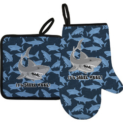 Sharks Right Oven Mitt & Pot Holder Set w/ Name or Text