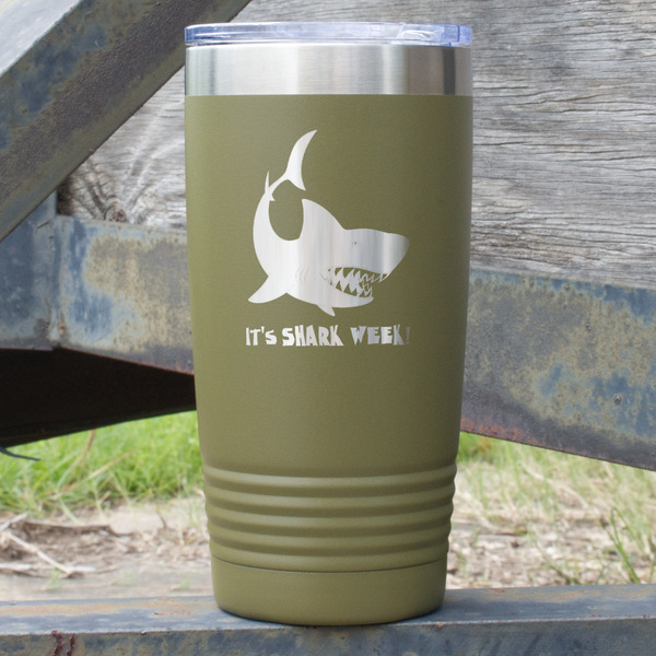 Custom Sharks 20 oz Stainless Steel Tumbler - Olive - Double Sided (Personalized)